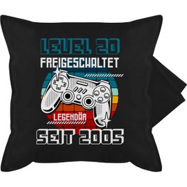 Cushion Cover - 20th Pillow - Gifts 20th Birthday Gift Idea - Level 20 Unlocked Legendary Since 2005-50 x 50 cm - Black - Years 20s Twenty Gift Man Year Old 20th Birthday For