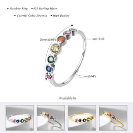 925 Sterling Silver Rainbow Eternity Band Ring, Rhodium Plated with Colorful Round AAA Cubic Zirconia Birthstone Anniversary Ring for Women (Round-silver, R 1/2)