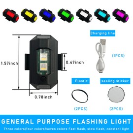 Dickno Mini LED Strobe Light, 7 Color Rechargeable Aircraft Drone Flashing Light, Night Anti-Collision Warning Flying Signal Safety Strobe Light for Car Motorcycle Bike Drone