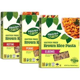 Heaven & Earth Brown Rice Pasta Variety Pack, 12oz (1 Rotini, 1 Penne, 1 Elbows) | Whole Grain | Gluten Free | Amazing Texure - Tastes Like Regular