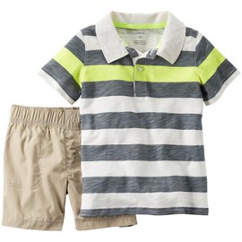 Carter's baby-boys 2 Piece Striped Set 229g112, White/Gray/Yellow, 3 Months