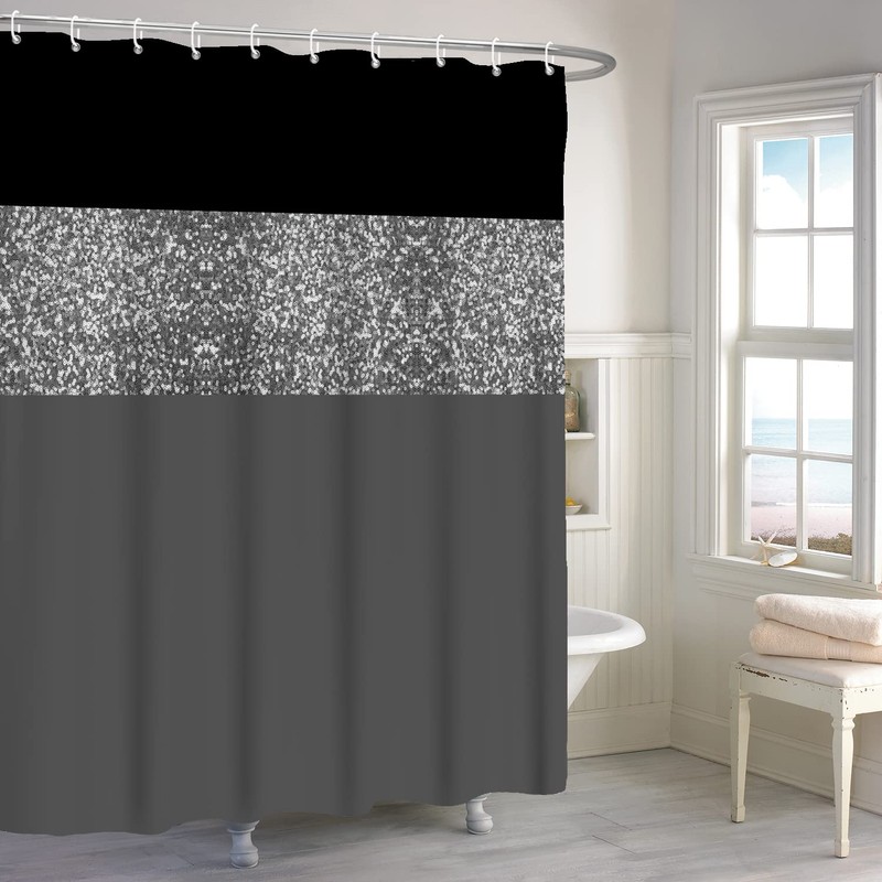 ASDCXZ Shower Curtain Glitter 180x200 cm, Modern Black Grey Glitter