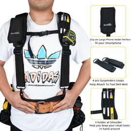MELOTOUGH Work Belt Suspender Tool Belt Suspenders Bag Suspenders for Men Heavy Duty with Gel Shoulder Pad Detachable Phone Holder for Construction/Electrician/Contractor/Carpenter