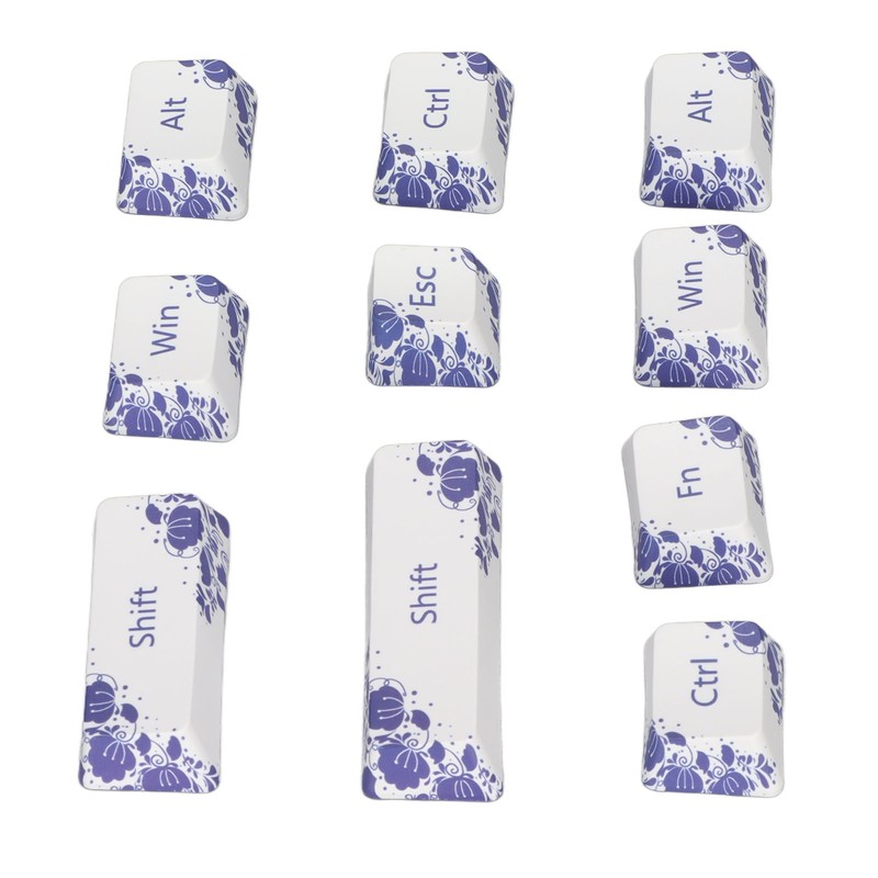 10PCS Key Caps Dye Sublimation Processblue and White Porcelain Style