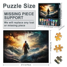 Jesus Puzzles for Adults 1000 Pieces, Figure of Jesus Walks on Water on Beautiful Sunset, Impossible 1000 Piece Jigsaw Puzzles for Home Wall Decor, 19.5 x 27.5 Inch