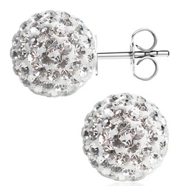 BAYUEBA 925 Sterling Silver Crystal Ball Stud Earrings Mothers Day Gifts for Mom 10mm White