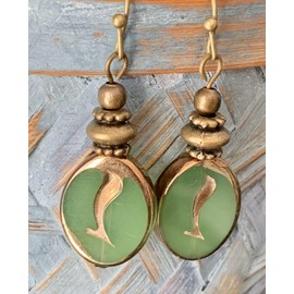 Green and Bronze Dangle Earrings. Jewelry Earrings for Women #3298FE10