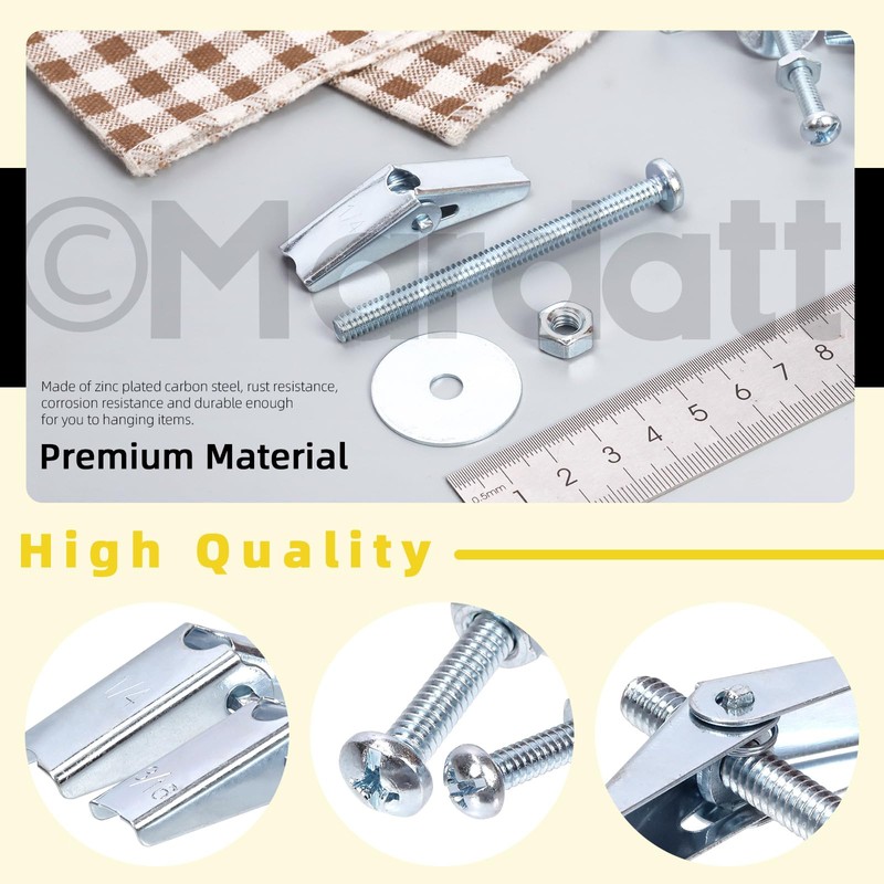 Mardatt 30 Sets 1/4" Toggle Bolts and Wing Nuts, Metal