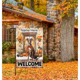 Welcome Fall Dog Garden Flag 12x18 Inch Double Sided Italian Greyhound Autumn Thanksgiving Flags For Dog Lover Family Decor Outdoor House Custom Pumpkins Marble Leaves Buffalo Plaid Yard Flag