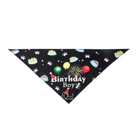 Dog Birthday Bandana,1Pcs Black Birthday Boy Dog Scarf Bandana Balloons Paws Fireworks Pattern Triangle Pets Bib Scarf Dogs Neckerchief Accessories for Small Medium Dogs Pets Birthday Party Supplies