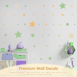 Stars Wall Stickers for Girls Kids, Vinyl Colorful Stars Wall Decals Peel and Stick, Spring Theme Stars Wall Stickers for Kids Room Nursery Girls Bedroom