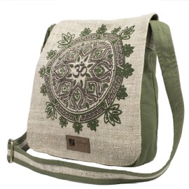 Natural Hemp-Cotton Eco Mandala Cross body Messenger Bag-Sage-One Size