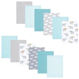 Luvable Friends Hudson Baby Flannel Burp Cloths 12pk, Soft Elephant
