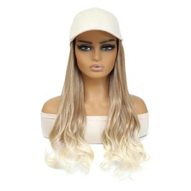 AliRobam Hat Wigs Long Baseball Cap Wig with Wavy Ends Synthetic Hair Extensions attached for Women girls Adjustable Wig Hat (Ombre Blonde, 20inch)