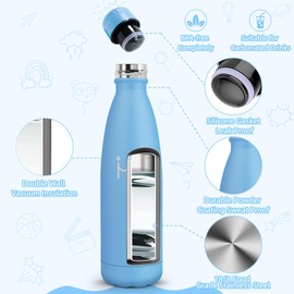 Motswedi Thermos Flask, 0.5 L, BPA-Free, Stainless Steel, Vacuum Insulated, Stainless Steel Drinking Bottle, Double-Walled, Water Bottle, Water Bottle for School, Travel, Sports, Bike, Sky Blue