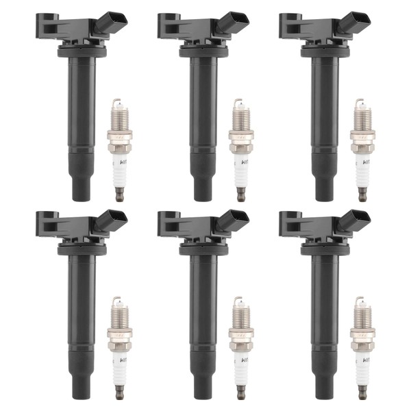 Ignition Coil UF267 Pack & Iridium Spark Plug Set of 6 Compatible with Toyota Avalon Camry Highlander Sienna Solara, Lexus RX300 ES330 RX400h Replace#GN10536, 5C1193