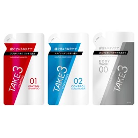 TAKE3 Men's Hair & Body Care Refill 3-Piece Set Control Shampoo, Cleansing, 11.2 fl oz (320 ml) & Control Conditioner 11.3 oz (320 g) & Cleansing Body Wash, 11.8 fl oz (320 ml)