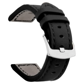 Bandini 28mm Mens Genuine Leather Watch Band Strap - Black with Stitching - Racer - Sports