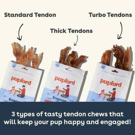 Pupford Beef Tendon Chews for Dogs | Cleans Teeth, Teaches Proper Chewing & Contains Glucosamine to Help Joints | Extra Thick, Long-Lasting, Natural Ingredients, Low Calorie (Thick, 3 Count)