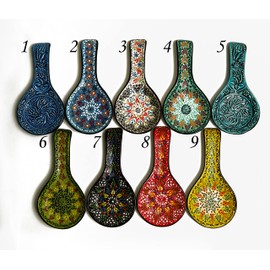 Multi-colored Ceramic Spoon Rest, Kitchen Porcelain Spoon Holder, Large Size Cooking Utensil Rest for Counter Stove Top for Spoons, Ladles, Tong, Kitchen Accessories, Hand Painted BLUE