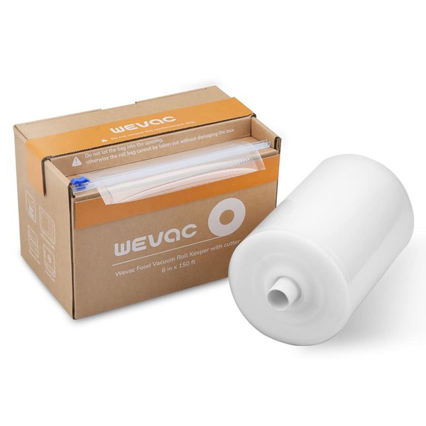 Wevac 8” x 150’ Food Vacuum Seal Roll Keeper with Cutter, Ideal Vacuum Sealer Bags for Food Saver, BPA Free, Commercial Grade, Great for Storage, Meal prep and Sous Vide (8" x 150')