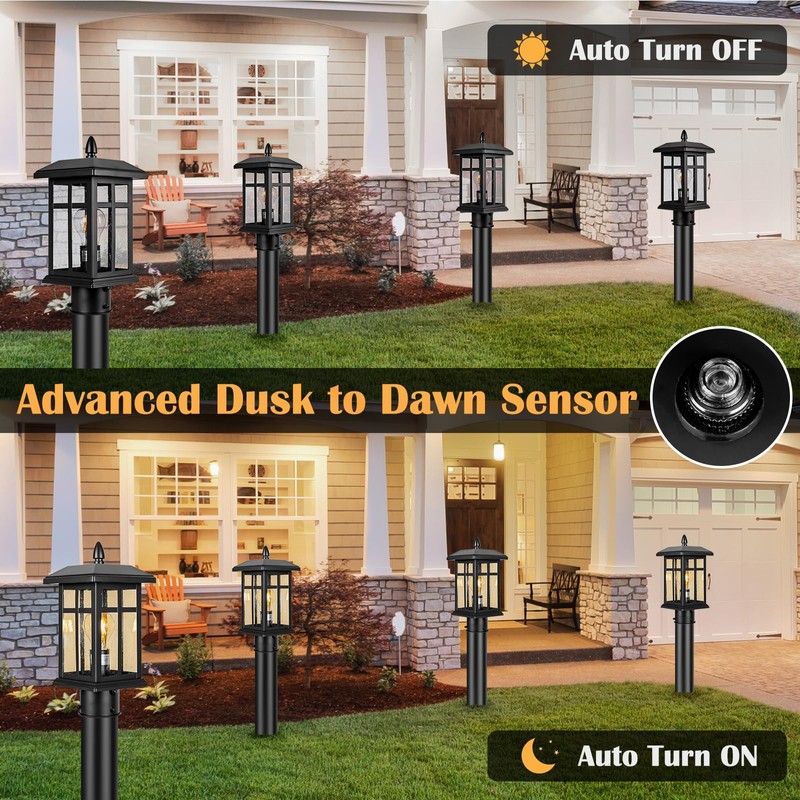 Brilvibera Dusk to Dawn Black Outdoor Post Light Fixture, Pole