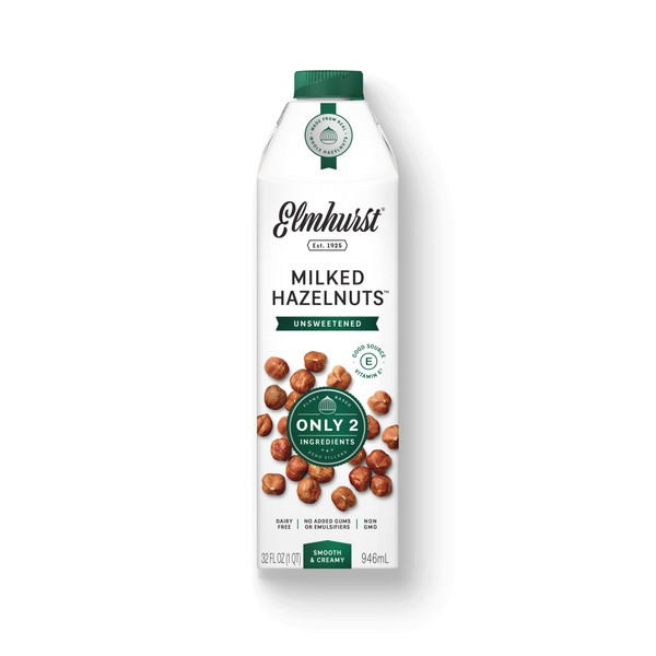 Elmhurst 1925 Milked Hazelnuts Unsweetened Hazelnut Milk, 32 Ounce (Pack of 6)