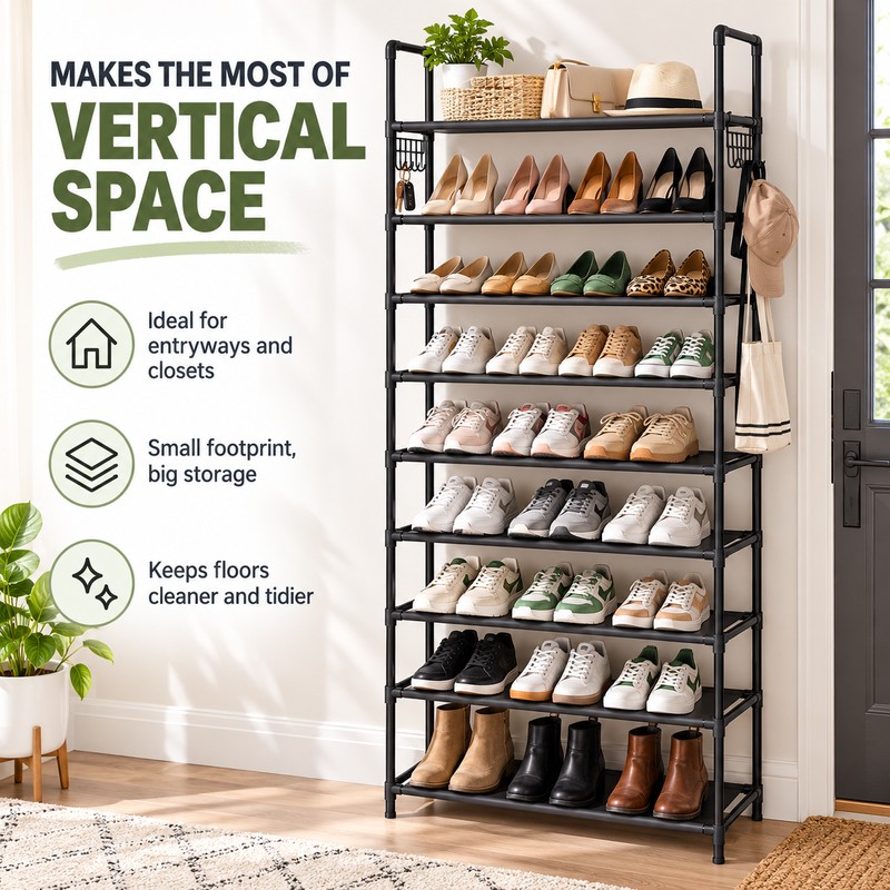 10-Tier Tall Shoe Rack for Entryway & Closet – Large-Capacity