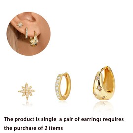 Jeyfull Gold Hoop Earring for Women - 3Pcs 14K Gold Plated Flower Hypoallergenic Jewelry Trending Earrings for Women Fashion Everyday Jewelry(Single Earrings Not A Pair)