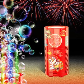 Fireworks Bubble Machine (13 Holes with 80 ml Bubble Solution), Automatic Fireworks Bubble Maker with Lights and Switchable Sound for Children, Ceremony, Christmas, Party