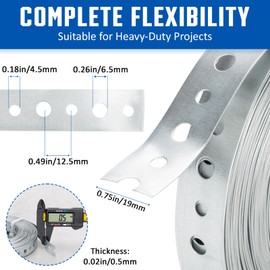 Galvanized 3/4-Inch X 100-Feet Metal Strapping with Holes 24-Gauge Metal Pipe Hanger Strap for Plumbing, HVAC and Duct Support