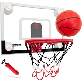 BOHEN Mini Basketball Hoops with Suction Cup & Ball & Shot Scorer Sticks to The Door and Wall - Wall Mounted Hoop, Great Game Indoor Bedroom Office for Kids Teens Adults(Clear, with Scorer)