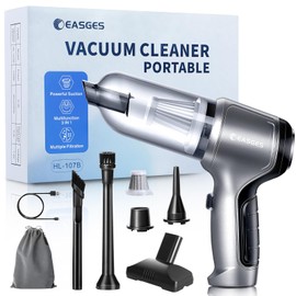Easges Mini Vacuum Cleaner for Car, Portable Handheld Vacuum Cordless with 15KPa Powerful Brushless Motor, 3 in 1 Rechargeable Wireless Handheld Vacuum Cleaner for Car, Office and Home Cleaning