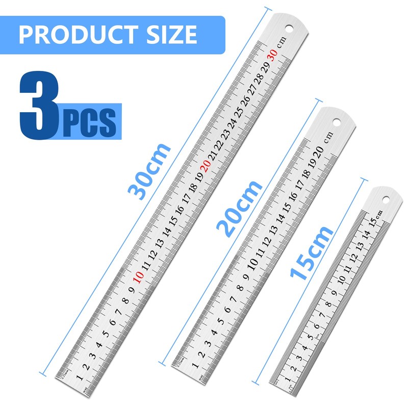 DTDNZKN 3 Pack Stainless Steel Ruler Set - Includes 6