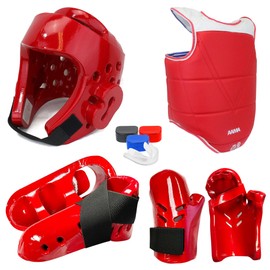 AAMA Custom Foam Sparring Gear Set - Foam Headgear, Olympic Style Chest Guard, Foam Punch and Kick - RED