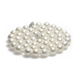 Schmuckwilli Women's Shell Pearl Necklace, White, High Gloss, Magnetic Closure, Real Shell mk0018z, Silver Plated, White