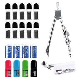 RobLuX Pack of 200 2B Compass Refills Compass Refills 2 mm Diameter Comes with 1 Compass, 4 Erasers and 4 Compass Tips for Mathematical Drawing Creation