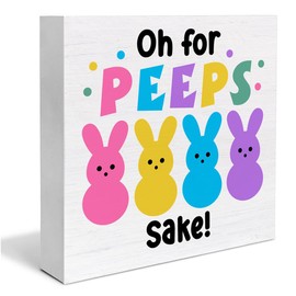 Easter Decor Rustic Oh for Peeps Sake Wooden Sign Easter Desk Decorations Home Shelf Decor 5 x 5 Inches