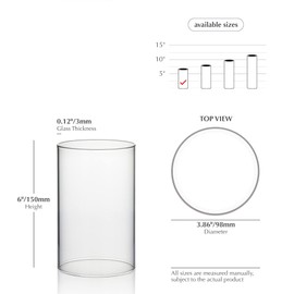WGVI Hurricane Candle Holder Sleeve, Wide 4", Height 6", 2 Pieces, (HST0406_2pc) Clear Glass Cylinder Open Both Ends, Chimney Shade Tube
