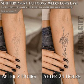 CHARLNET Semi-Permanent Tattoos for Adult - 2 Weeks Long Last Small Flower Words Tattoos for Women Men Hand Neck Body/Fades Naturally/No Reflection/Waterproof/Realistic, Minimal Line Art