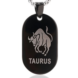 DonDon Unisex Necklace Stainless Steel 52 cm 20,5" with Zodiac Star Sign Taurus Pendant Black in a Velvet Pouch