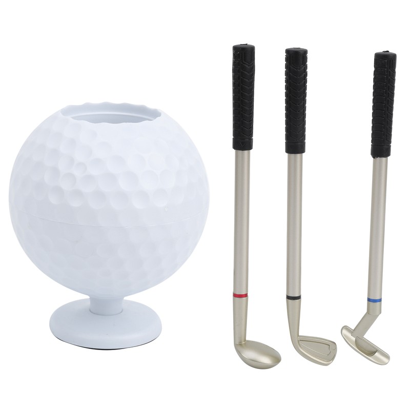 Mini Desktop Golf Ball Pen Holder with 3 Golf Cue
