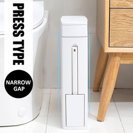 CHSYLFDC RV Bathroom Trash Can Slim with Toilet Brush, 2L Ultra Slim Plastic Bathroom Trash Can and Brush Toilet Set, White, Space Saving, Indoor Use