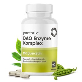 DAO Enzyme Capsules Vegan with Quercetin, 60 Enteric Juice-Resistant Capsules Made from Pea Sprouts, High Compatibility and Targeted Bowel Release, Balanced DAO Activity, Laboratory Tested, Up to 60 Days