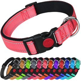 LARRYROO Reflective Dog Nylon Collar | Slide Lock Safety Buckle | Fully Adjustable | Soft Neoprene Padding (Light Pink, Extra Small (20cm - 30cm Neck))