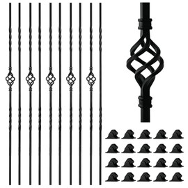 Belinova 10 Pack Wrought Iron Balusters 44'' Hollow Staircase Balusters with Swivel Shoes Balusters for Staircase Interior Double Twist Stair Basket Decorative Spindles for Staircase Indoor