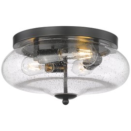 Darkaway Large Ceiling Light Fixtures 3-Ight Flush Mount Indoor Outdoor Ceiling Light with Seeded Glass Shade for Hallway Kitchen Bedroom Porch Living Room Dining Room Black Finish