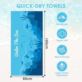 Chamgeco Microfiber Sand Free Beach Towel, Large Quick Dry Pool Towel Bath Blanket, Lightweight Super Absorbent Towels for Swimming Pool Yoga Gym Travel Beach Essentials for Adults Kids (Sea)