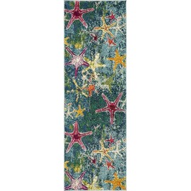 Unique Loom Positano Collection Coastal Modern Bright Colors Starfish Navy Blue Runner Rug (2' x 7')