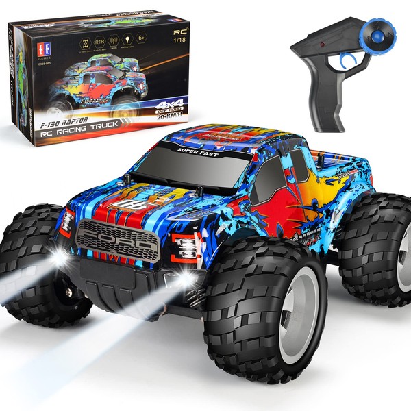 DOUBLE E Ford Raptor F150 Remote Control Car 20km/h Off Road RC Race Car with Rechargeable Battery Headlights High Speed RC Monster Trucks for Boys Girls Kids